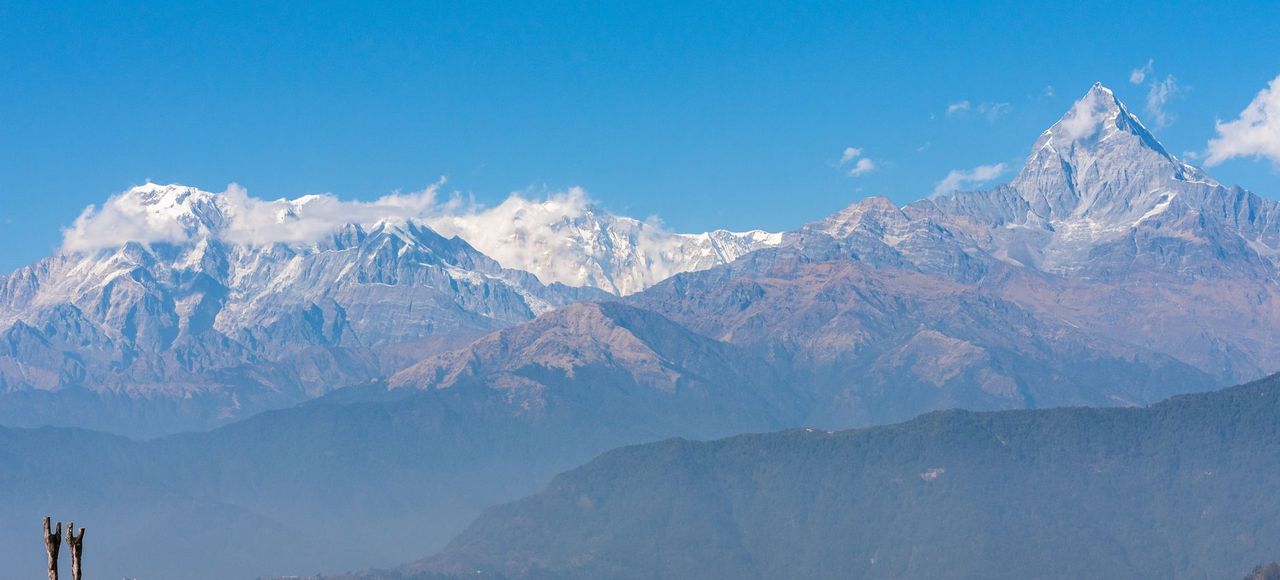 Scenic view of Machhapuchhre and Annapurna range from Pokhara, Nepal