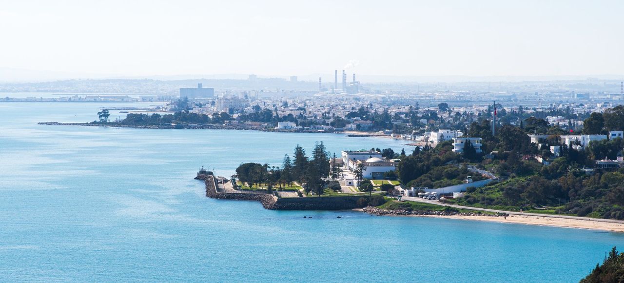 Stunning aerial view of Carthage shoreline in Tunisia